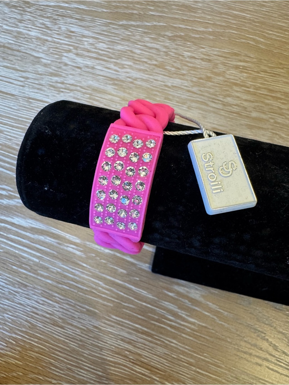 Stroili Fuchsia Crystal Silicone Adjustable Bracelet